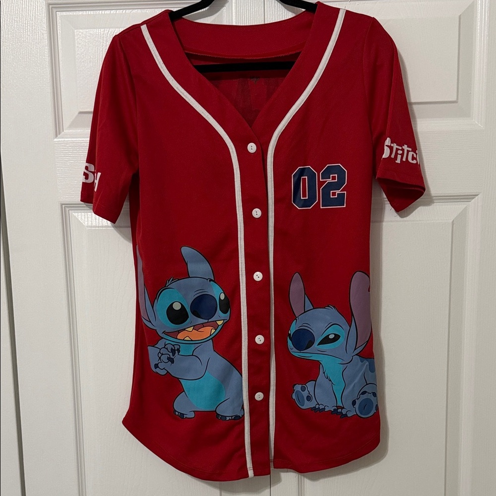 $20 Lilo and Stitch Red Adult Baseball Shirt with Cartoon Characters Size S